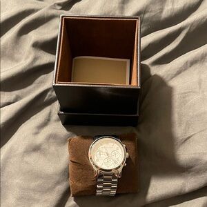 Michael Kors Silver Stainless Steel Men's Chronograph Watch with White Dial